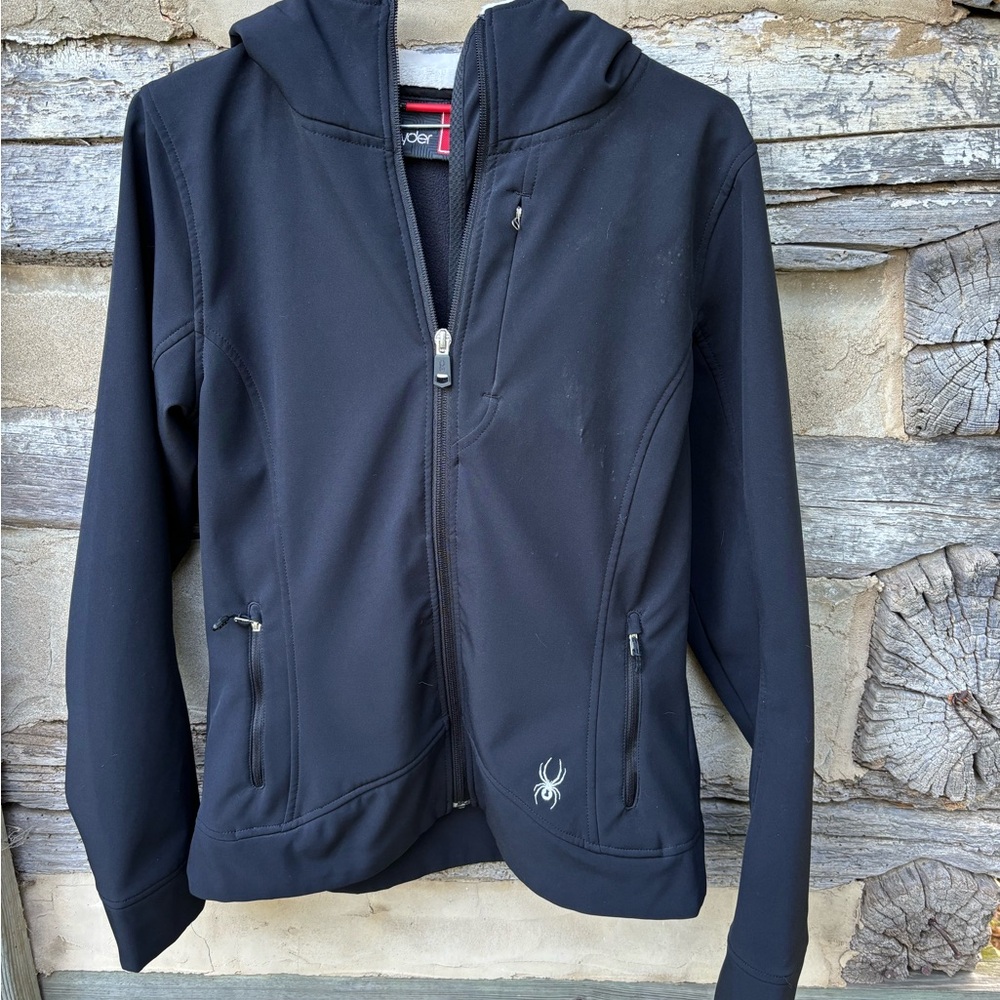 Spyder Women's Black Luxury Active Wear Jacket with Faux Fleece Hood Size M